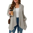 thumbnail image 1 of SHOWMALL Plus Size Cardigan with Pockets, Light Gray 5X Lightweight Long Sleeve Sweater for Spring Summer Fall, 1 of 8