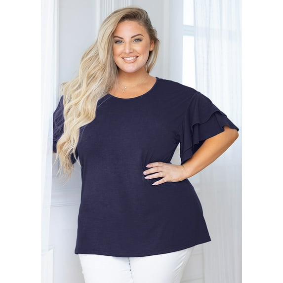 SHOWMALL Plus Size Clothes for Women Navy Blue 3X Shirt Crewneck Short Sleeve Tunic Flowy Summer Loose Fitting Clothes