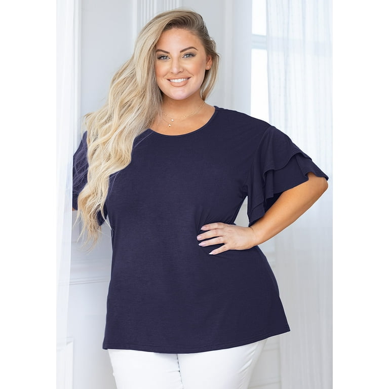SHOWMALL Plus Size Clothes for Women Navy Blue 3X Shirt Crewneck Short  Sleeve Tunic Flowy Summer Loose Fitting Clothes 
