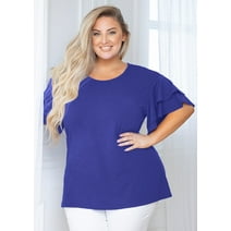SHOWMALL Plus Size Clothes for Women Short Sleeve Blue 3X Tunic Shirt Summer Tops Blouse Loose Fitting Clothing