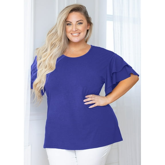 SHOWMALL Plus Size Clothes for Women Short Sleeve Blue 4X Tunic Shirt Summer Tops Blouse Loose Fitting Clothing