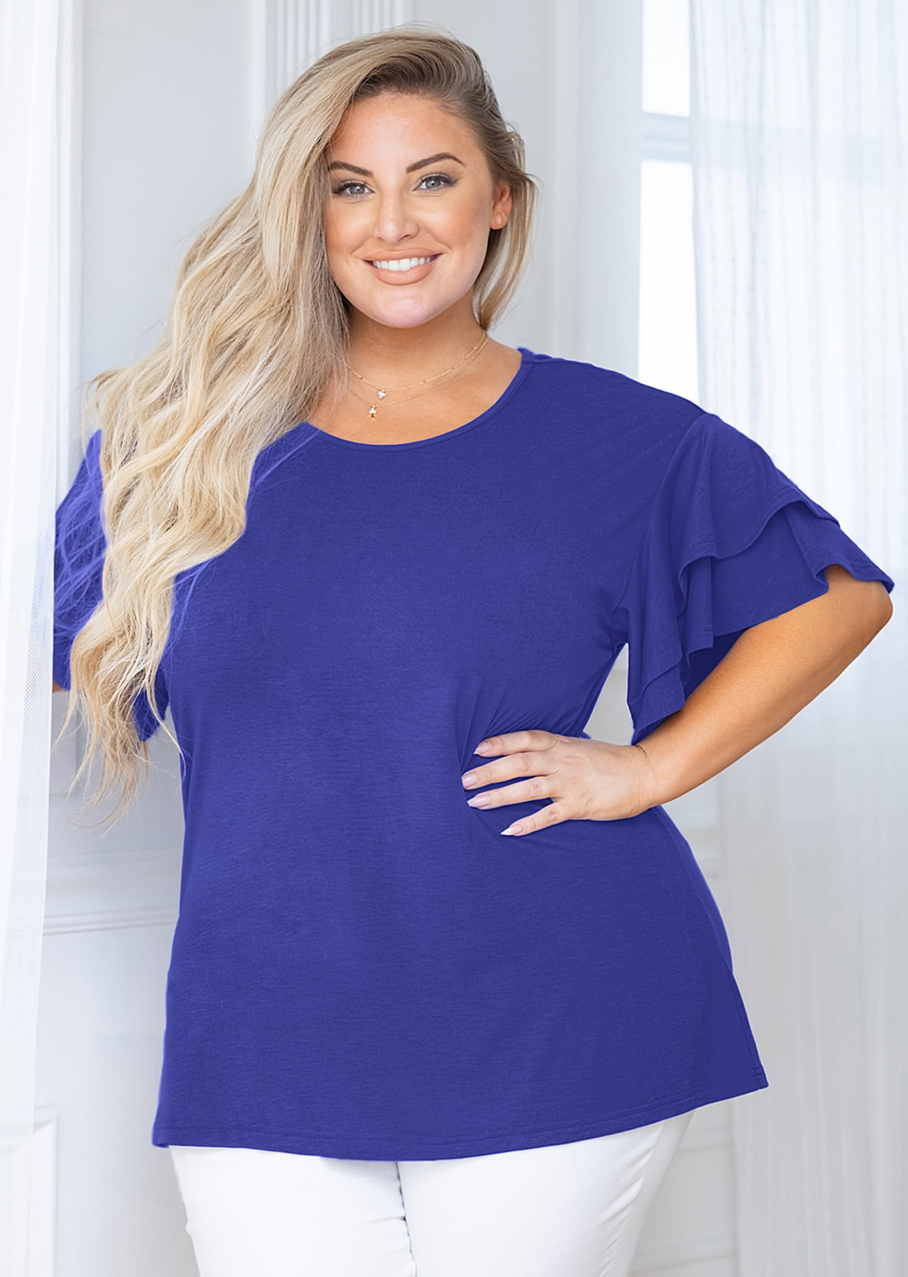 SHOWMALL Plus Size Clothes for Women Short Sleeve Blue 5X Tunic Shirt  Summer Tops Blouse Loose Fitting Clothing 