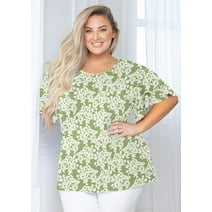 SHOWMALL Plus Size Clothes for Women Short Sleeve Green Roses 3X Tunic Shirt Summer Tops Blouse Loose Fitting Clothing