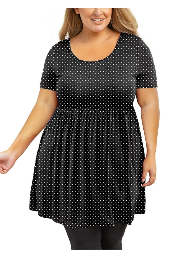 Plus Size Clothes for Women Short Sleeves Black Polka Dot 4X Tops Scoop Neck Tunic Summer Flowy Maternity Clothing Shirt