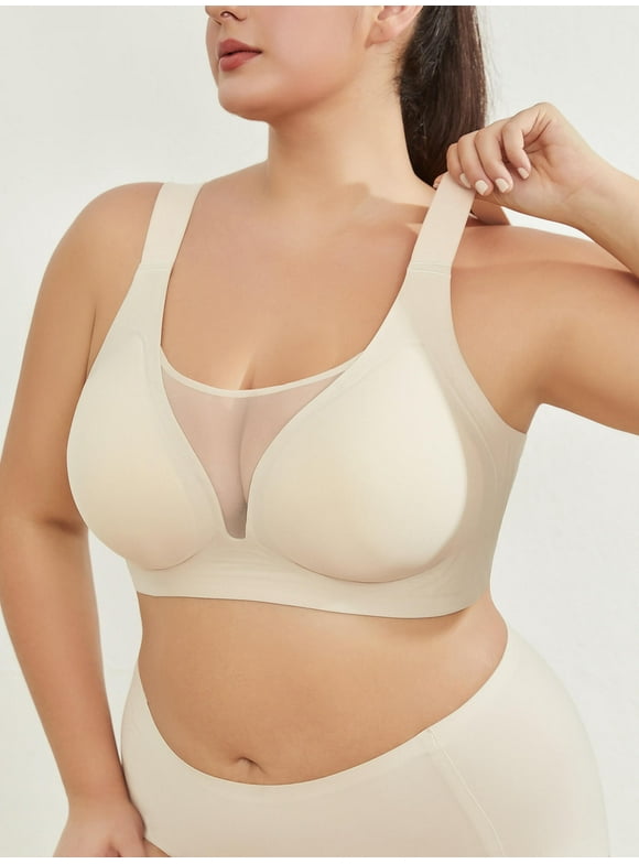 SHOWMALL Plus Size Everyday Bras for Women Soft Sleep Wirefree Bras Beige 2XL Full Coverage Bra