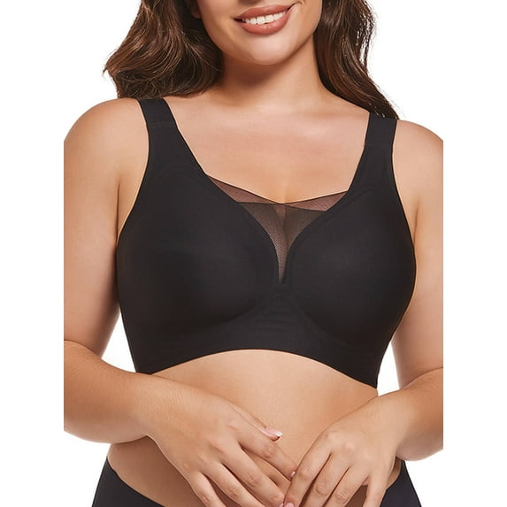 SHOWMALL Plus Size Everyday Bras for Women Soft Sleep Wirefree Bras Black 4XL Full Coverage Bra