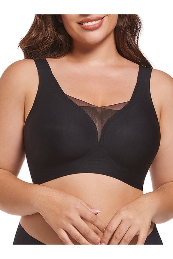 Plus Size Everyday Bras for Women Soft Sleep Wirefree Bras Black 4XL Full Coverage Bra