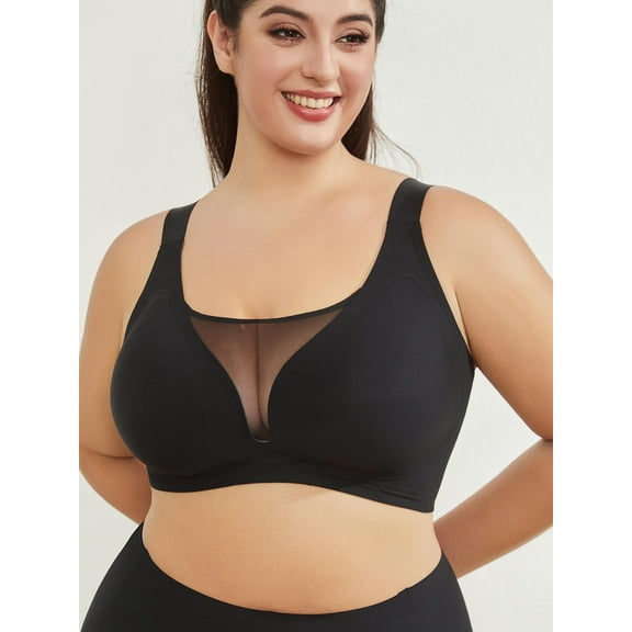 SHOWMALL Plus Size Everyday Bras for Women Soft Sleep Wirefree Bras Black 5XL Full Coverage Bra