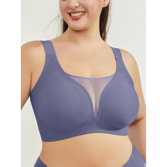 SHOWMALL Plus Size Everyday Bras for Women Soft Sleep Wirefree Bras Gray Blue 5XL Full Coverage Bra