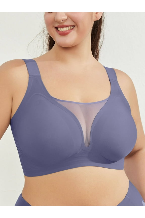 Plus Size Everyday Bras for Women Soft Sleep Wirefree Bras Gray Blue L Full Coverage Bra