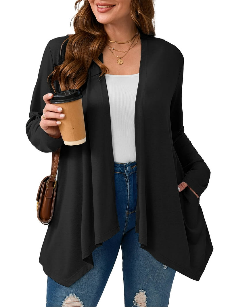 SHOWMALL Plus Size Lightweight Long Sleeve Cardigan for Women