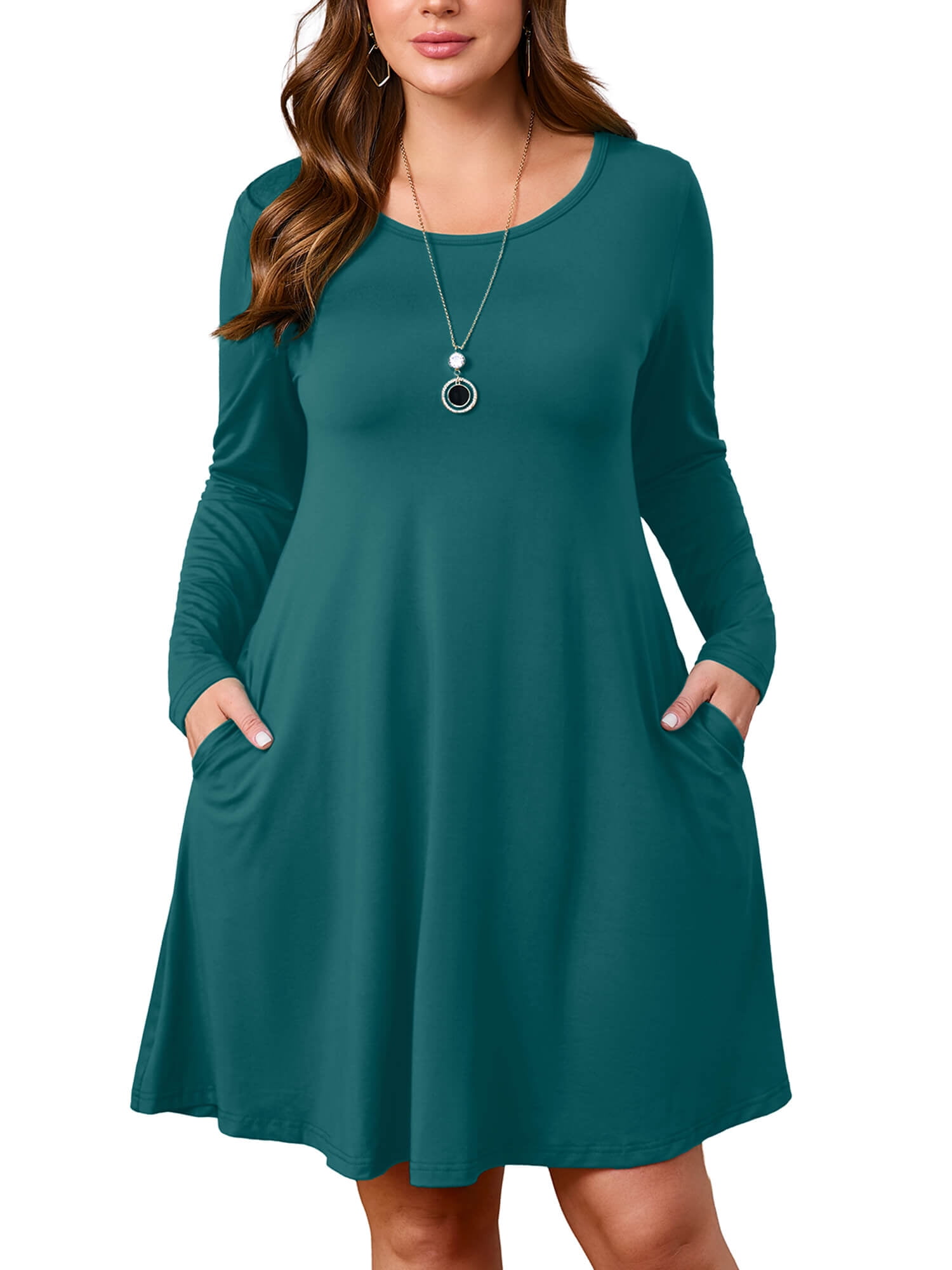SHOWMALL Plus Size Long Sleeve T-Shirt Dress for Women, Indigo