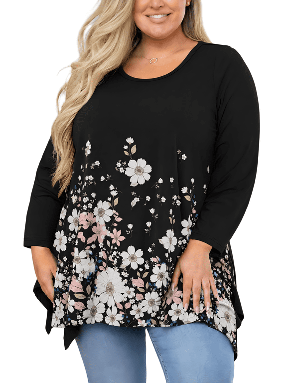 Plus Size Long Sleeve Tunic Shirt for Women