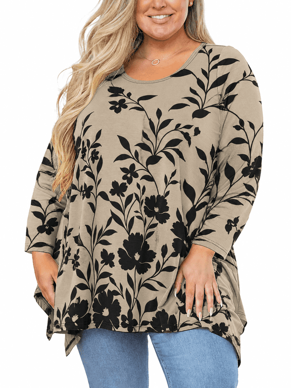 Plus Size Long Sleeve Tunic Shirt for Women