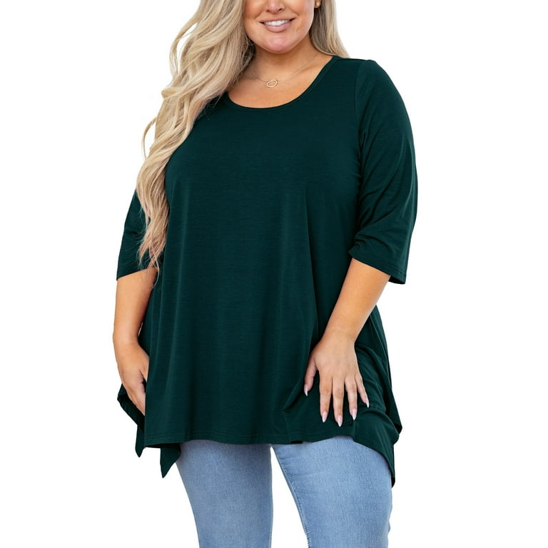 SHOWMALL Plus Size Women Top Short Sleeves Dark Green 2X Tunic Tops Scoop  Neck Summer Flowy Maternity Clothing Shirt for Leggings 
