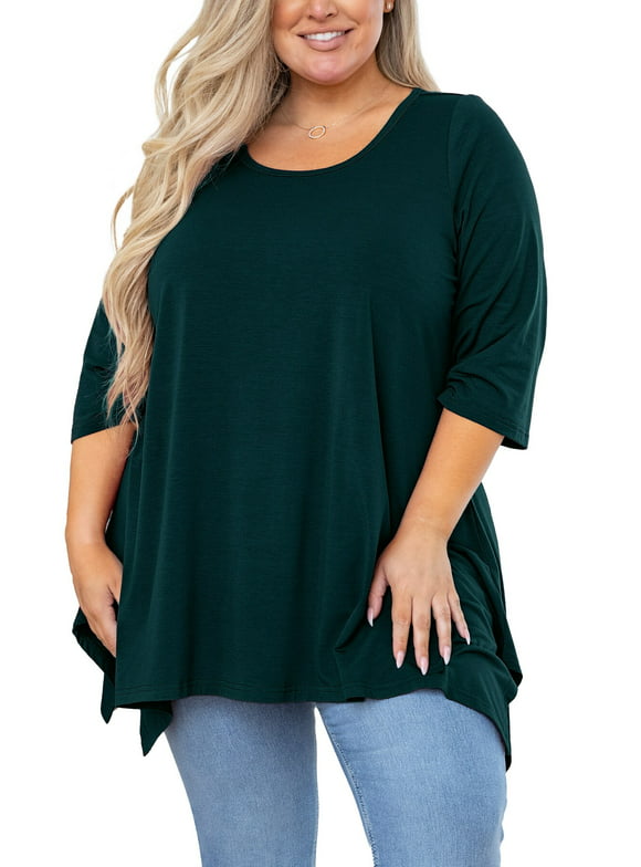 SHOWMALL Plus Size Maternity Top for Women 3/4 Sleeve Blouse Swing Clothing Dark Green 3X Clothing Crewneck Loose Fitting Clothes