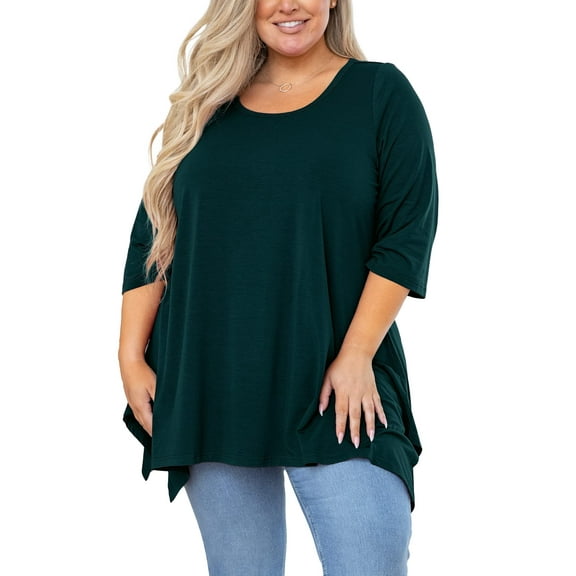 SHOWMALL Plus Size Maternity Top for Women 3/4 Sleeve Blouse Swing Clothing Dark Green 3X Clothing Crewneck Loose Fitting Clothes