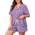 thumbnail image 1 of SHOWMALL Plus Size Pajama Set for Women, 2 Piece Short Sleeve Sleepwear with Pockets, Purple Chrysanthemum 5X Casual Loungewear for Home Vacation Spa, Perfect Birthday Gift, 1 of 8