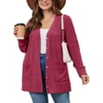 thumbnail image 1 of SHOWMALL Plus Size Ribbed Knit Cardigan for Women, Long Sleeve Button Down Jujube Red 3X Fuzzy Sweater Open Front with Pockets for Fall Winter Layering, 1 of 10