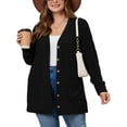 thumbnail image 1 of SHOWMALL Plus Size Ribbed Knit Cardigan for Women, Long Sleeve Button Down Black 4X Fuzzy Sweater Open Front with Pockets for Fall Winter Layering, 1 of 10