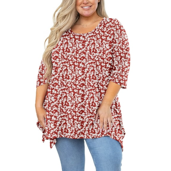 SHOWMALL Plus Size Shirt for Women 3/4 Sleeve Clothes Maple Leaf 4X Blouse Swing Top Crewneck Maternity Loose Clothing for Leggings