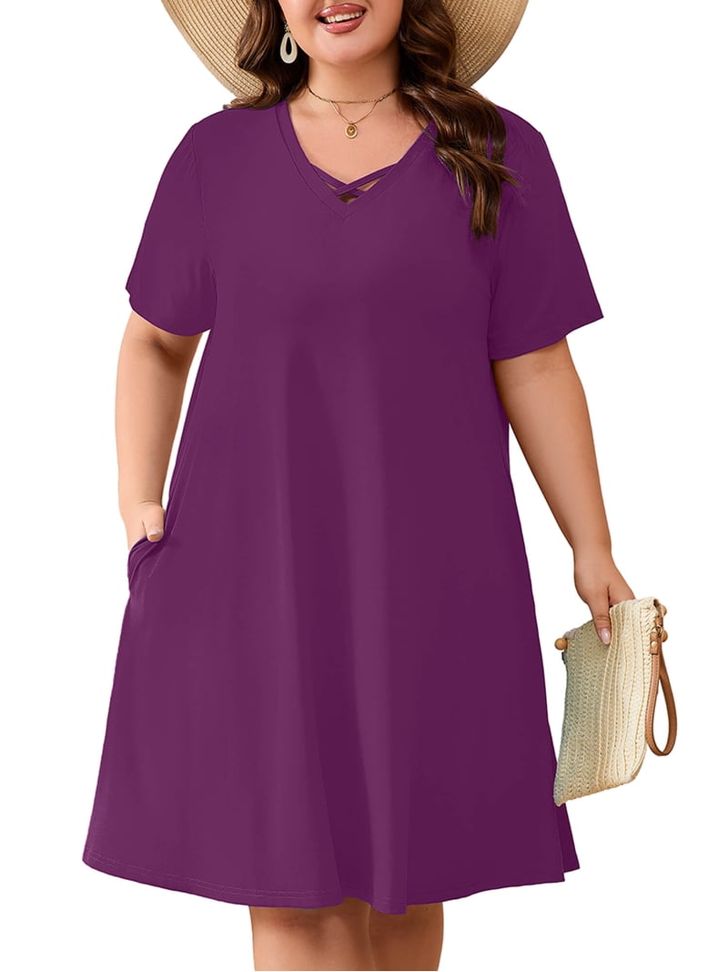 4x purple dress Purple Plus size 4x Dress with swiss dot