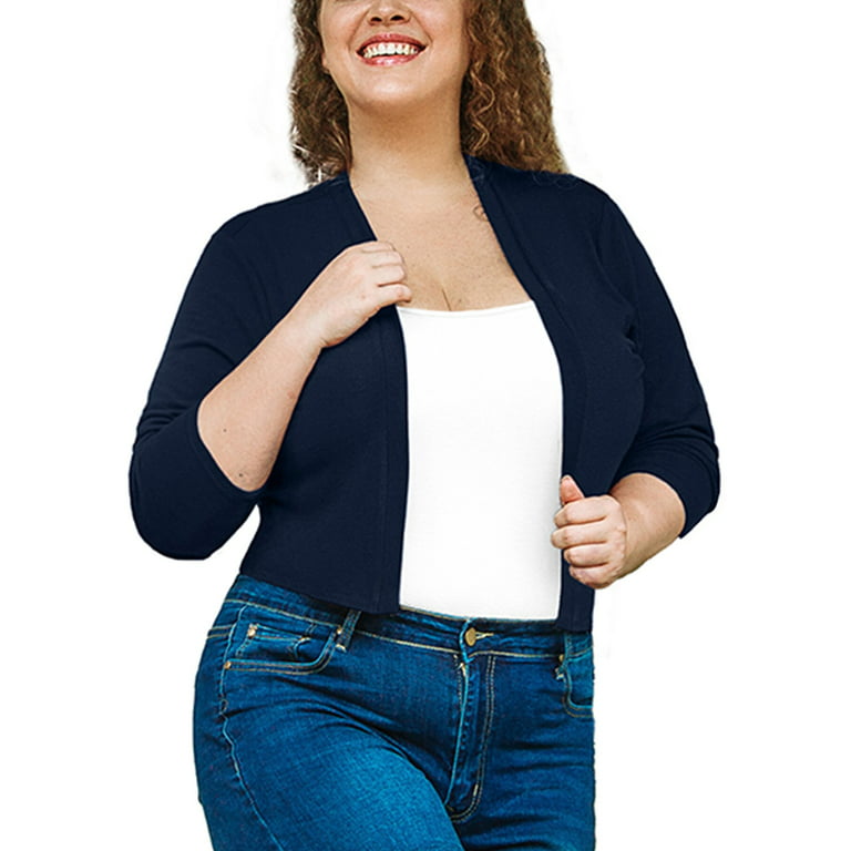 SHOWMALL Plus Size Shrug Bolero 3/4 Sleeve Navy Blue 5X Lightweight Knit Sweaters Tops Cropped Cardigan Open Front Clothes for Evening dresses - Walmart.com