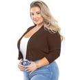 thumbnail image 1 of SHOWMALL Plus Size Shrugs for Women 3/4 Sleeve Coffee 4X Lightweight Tops Open Front Knit Shrug Cropped Cardigan Sweater Bolero Coat for Evening dresses, 1 of 8