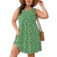 thumbnail image 1 of SHOWMALL Plus Size Sleeveless Summer Dress for Women, Perfect Mother's Day Gift, Green Ditsy Floral 1X Casual Pleated Dress with Pockets for Party & Graduation, 1 of 7