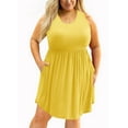 thumbnail image 1 of SHOWMALL Plus Size Summer Dress for Women Bright Yellow 1X Casual Sleeveless Scoop Neck Flowy Dress Sun Beach Boho Elegant Girls Babydoll Swing Dresses with Pockets, 1 of 10