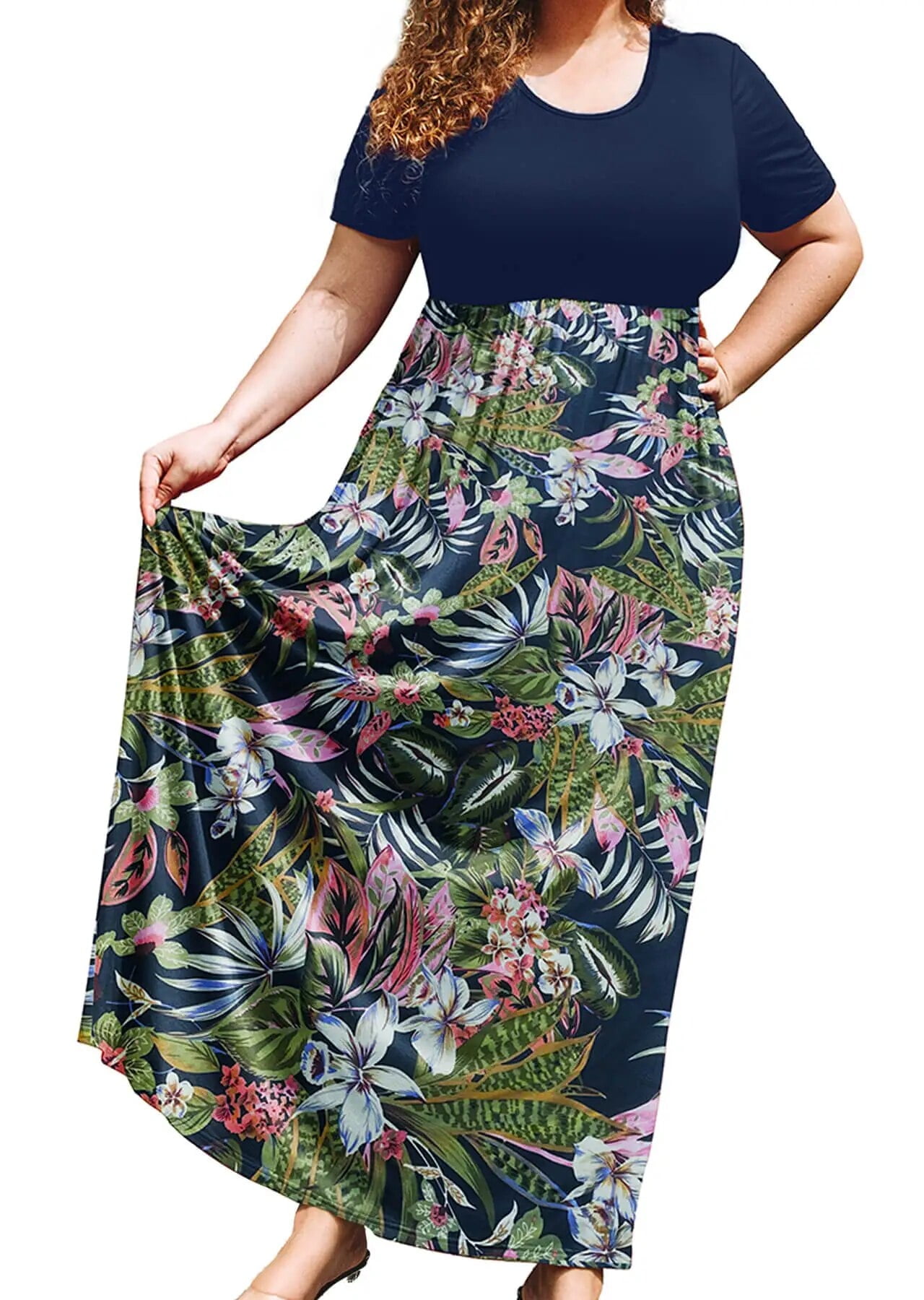 SHOWMALL Plus Size Summer Maxi Dress for Women Tropical Flavour 1X