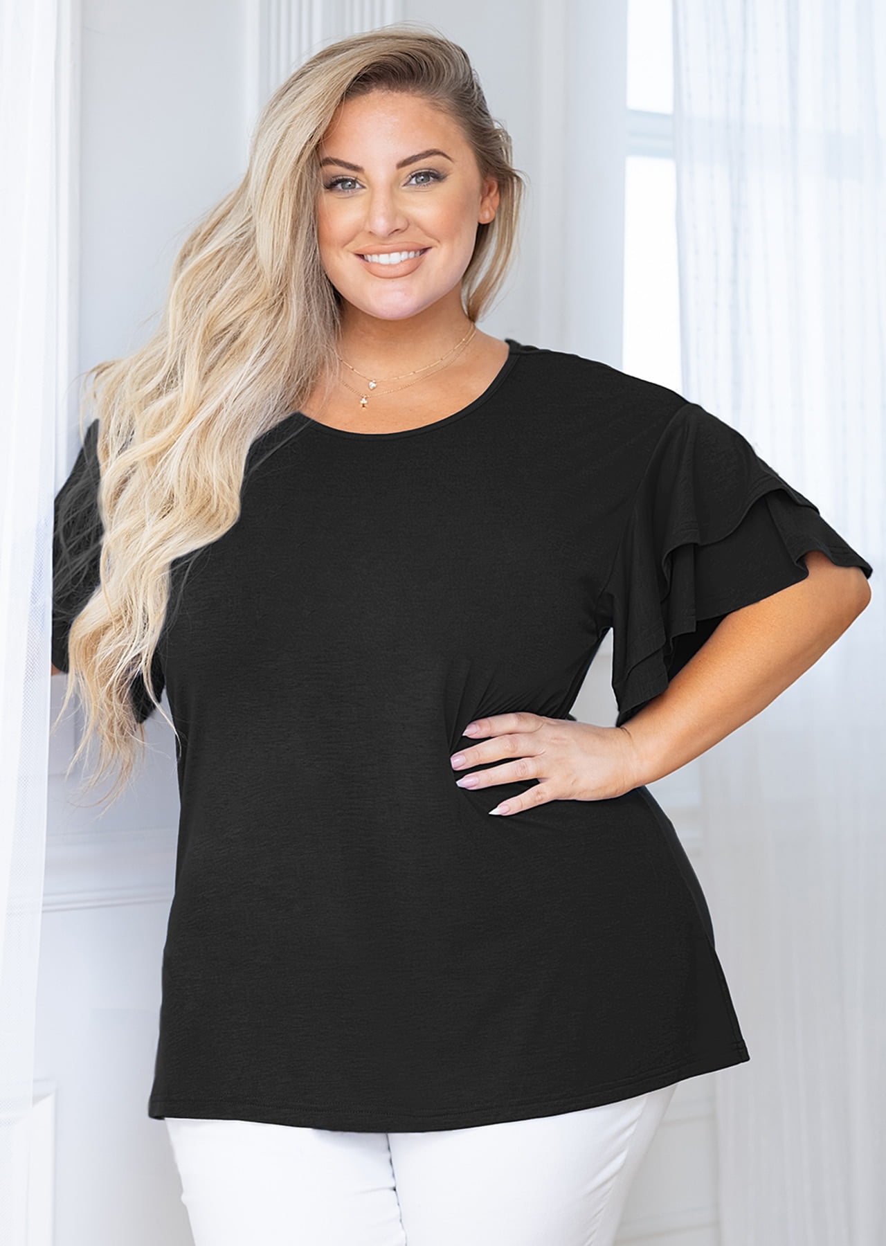Plus Size Tops Black Blouses for Women Summer Loose-fit T - Import It All