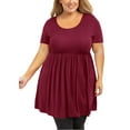 thumbnail image 1 of SHOWMALL Plus Size Tops for Women Short Sleeve Burgundy 1X Crewneck Summer Tunic Pleated Flowy Maternity Loose Fit Babydoll T Shirt, 1 of 7