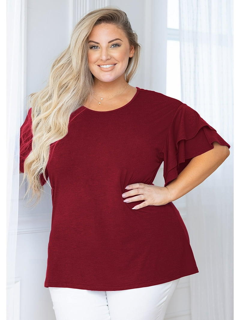 SHOWMALL Women's Plus Size Lightweight Tunic Shirt, Short Sleeve