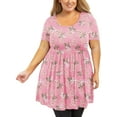 thumbnail image 1 of SHOWMALL Plus Size Tops for Women Short Sleeve Pink Floret 5X Scoop Neck Summer Clothes Flowy Maternity Clothing Loose Fit T Shirt, 1 of 7