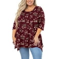 thumbnail image 1 of SHOWMALL Plus Size Tops for Women Tunic 3/4 Sleeve Clothes Floret 2X Blouse Swing Tunic Clothing Side Split Crewneck Flowy Shirt for Leggings, 1 of 7