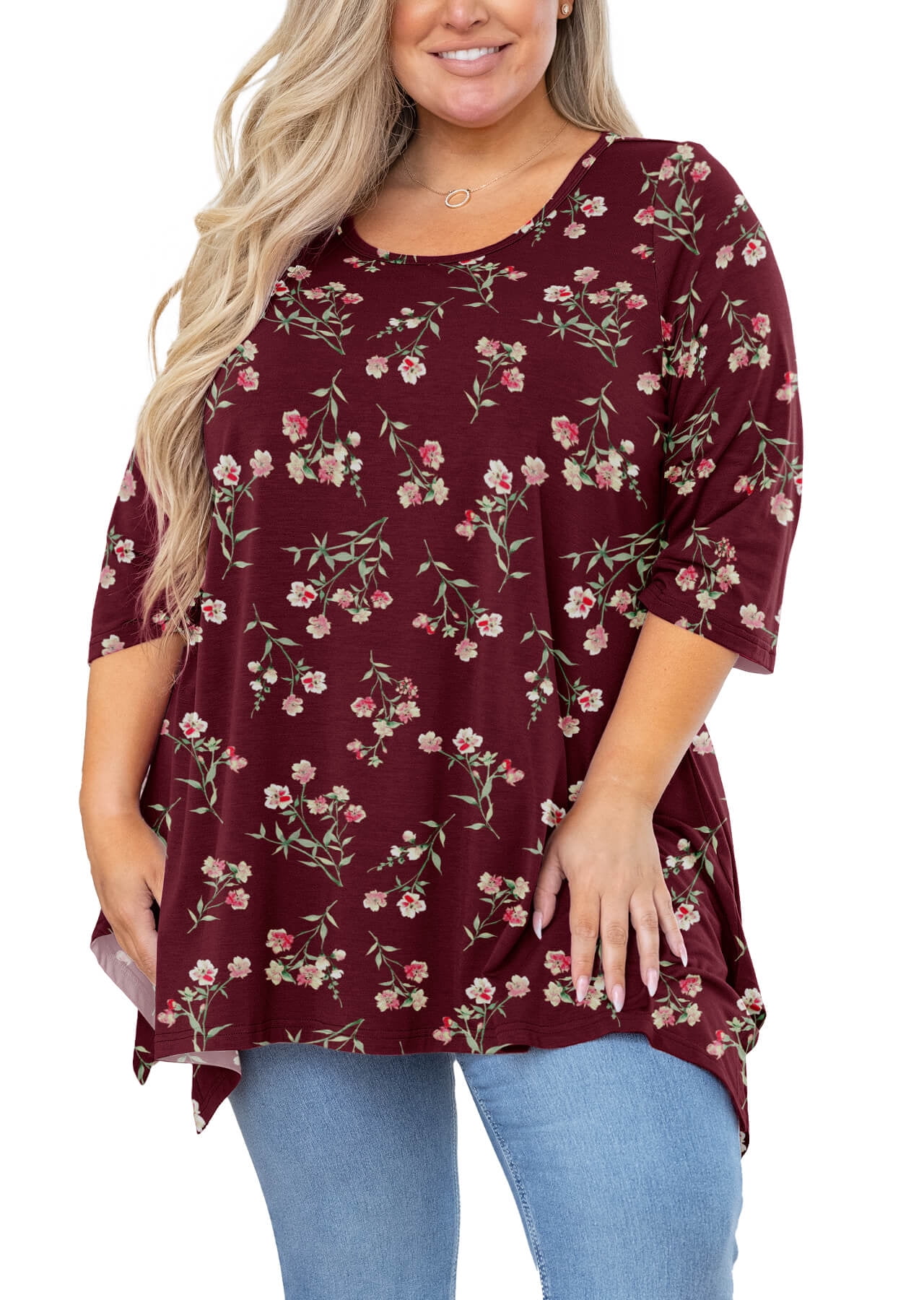 Showmall Plus Size Tunic Top, 3/4 Sleeve Flowy Shirt for Leggings ...