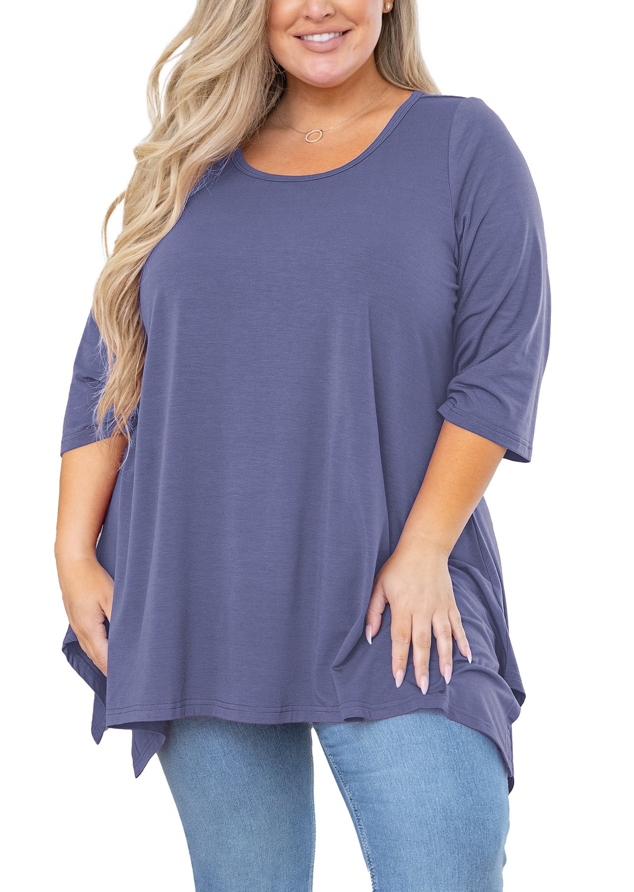 Showmall Plus Size 3/4 Sleeve Tunic Top for Women, Loose Fit Swing ...
