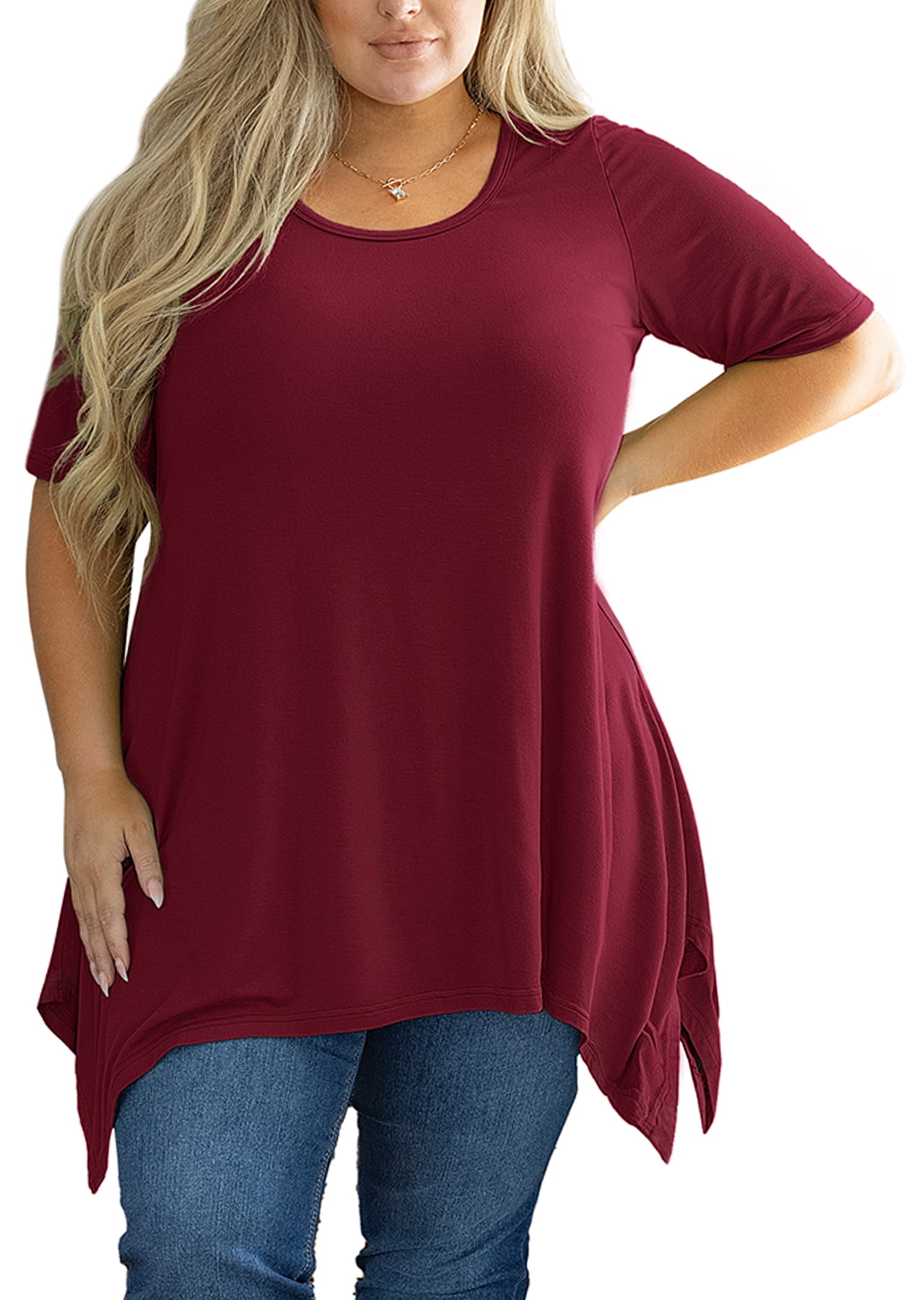 SHOWMALL Plus Size Tops for Women Tunic Clothes Short Sleeve Black Blouse  4X Summer Swing Tee Crewneck Clothing Flowy Shirt for Leggings 