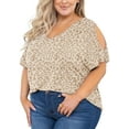thumbnail image 1 of SHOWMALL Plus Size Tunic for Women Cold Shoulder Top Cream Leopard 4X Blouse Short Sleeve Clothing V Neck Shirts Summer Clothes, 1 of 7