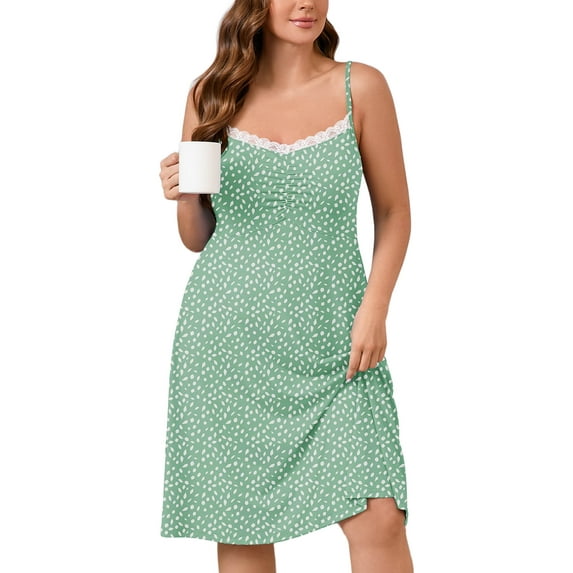 SHOWMALL Plus Size Women Lace Nightgown Sexy Spaghetti Strap Cami Sleeveless Leaves 1X Sleepwear Floral Comfy Sleep Dress