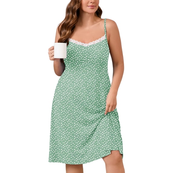 SHOWMALL Plus Size Women Lace Nightgown Sexy Spaghetti Strap Cami Sleeveless Leaves 3X Sleepwear Floral Comfy Sleep Dress