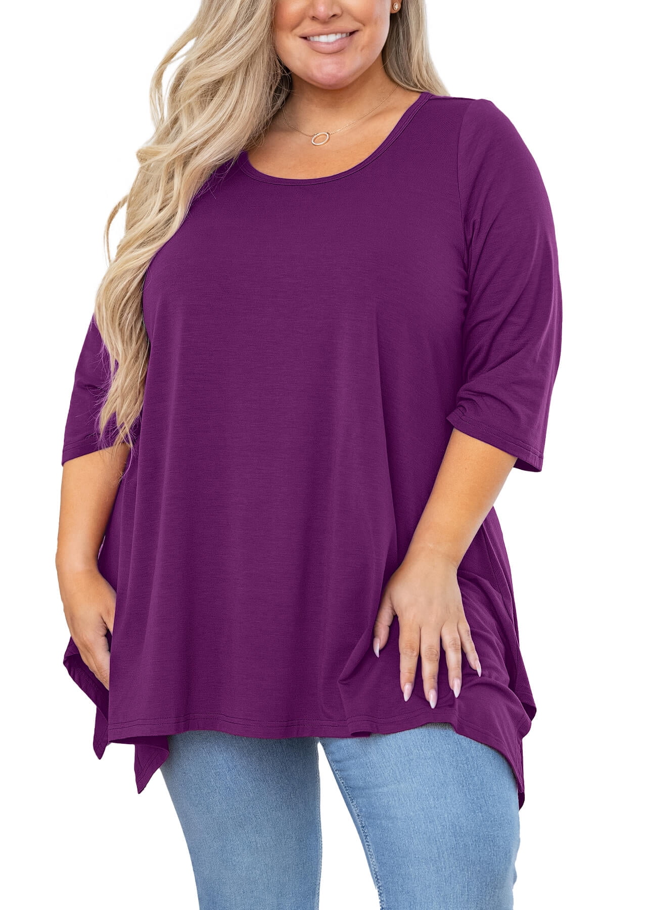 SHOWMALL Women's Plus Size Short Sleeve Maxi Dress, Side Slit Rounded Hem Long T-Shirt Dress with Pockets for Vacation & Casual Wear