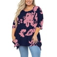 thumbnail image 1 of SHOWMALL Plus Size Women Top 3/4 Sleeve Clothes Shadow Rose 3X Blouse Swing Tunic Crewneck Loose Clothing Shirt for Leggings, 1 of 7