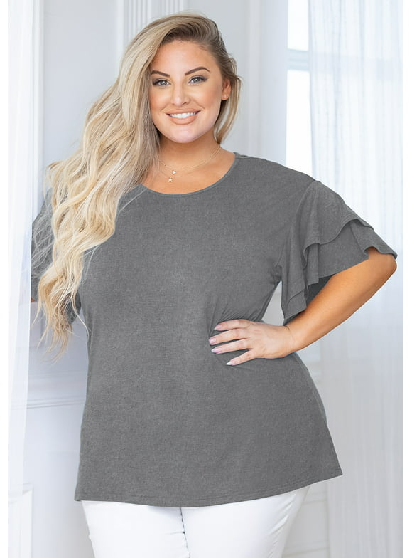SHOWMALL Plus Size Women Top Short Sleeve Gray 3X Tunic Shirt Summer Maternity Clothing Loose Fitting Blouse Clothes