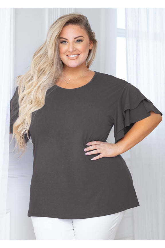 Plus Size Women Top Short Sleeve Gray 4X Tunic Shirt Summer Maternity Clothing Loose Fitting Blouse Clothes