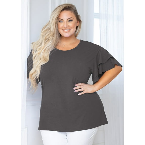 SHOWMALL Plus Size Women Top Short Sleeve Gray 4X Tunic Shirt Summer Maternity Clothing Loose Fitting Blouse Clothes