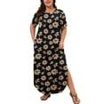 thumbnail image 1 of SHOWMALL Plus Size Women’s Summer Maxi Dress, Flowy Side Slit Long Dress with Pockets, Minimalist Black Beige Floral 2X Breathable Resort Wear for Beach Cruise & Vacation, 1 of 6