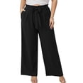 thumbnail image 1 of SHOWMALL Plus Size Women's Wide Leg Lounge Pants with Pockets Black 1X Lightweight High Waisted Adjustable Tie Knot Loose Trousers, 1 of 9