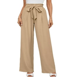 SHOWMALL Womens Plus Size Pants High Waisted Palazzo Pants Ivory 3X Adjustable Belted Wide Leg Pants Long Trousers with Pockets Shop Black Friday Deals for 2024 Walmart
